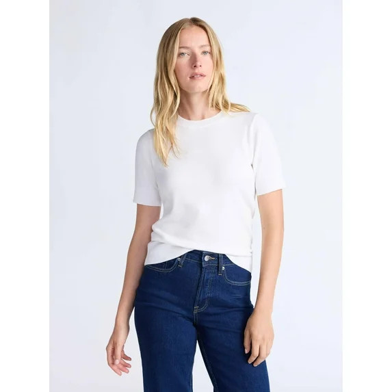 Free Assembly Women's and Women's Plus Cozy Yarn Shrunken Sweater Tee with Short Sleeves, Lightwe... | Walmart (US)