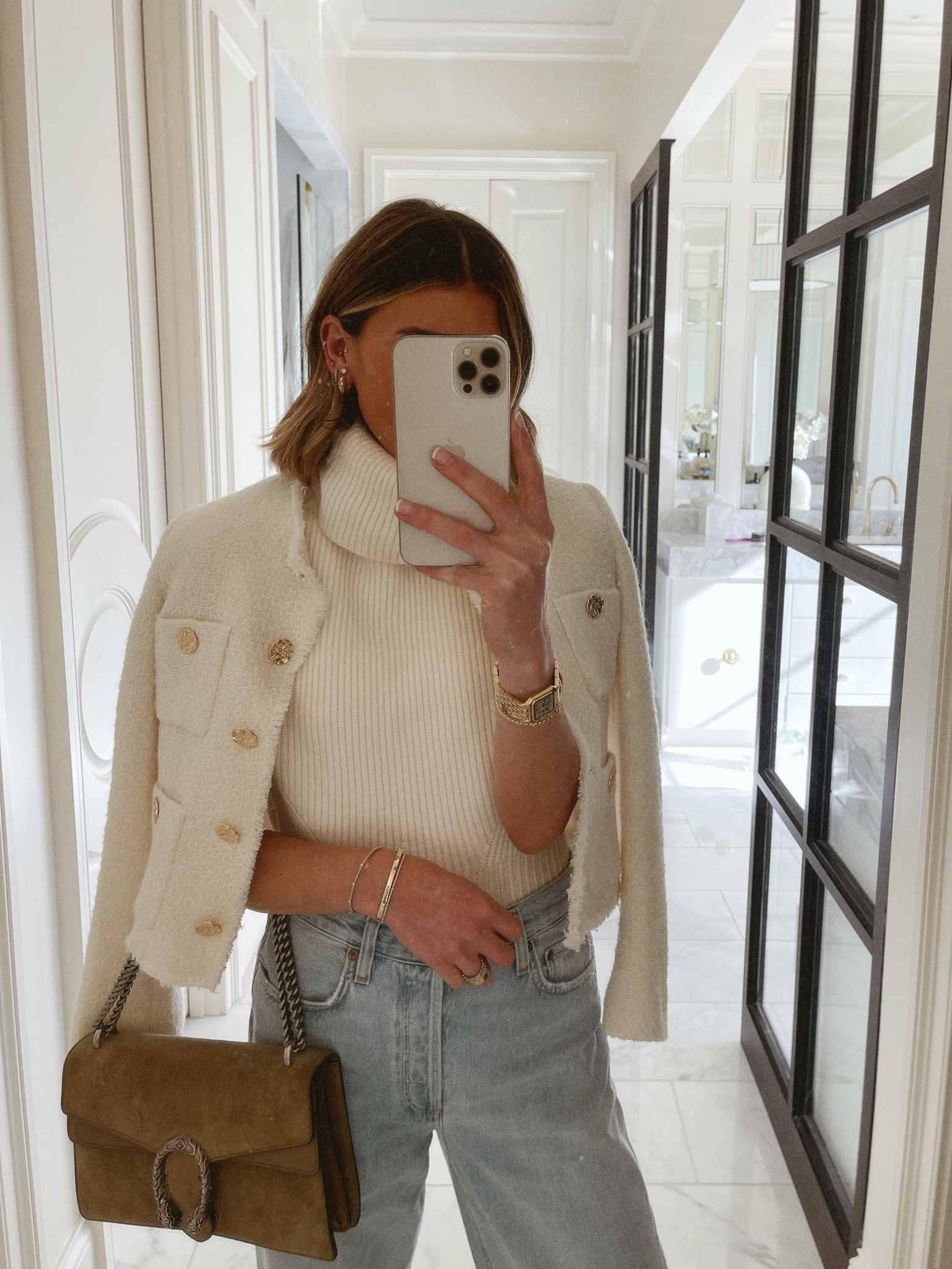 Spring date night outfit 
Jacket wearing size small fits tts 
Sweater fits tts wearing size small 
Jeans I sized down one size 