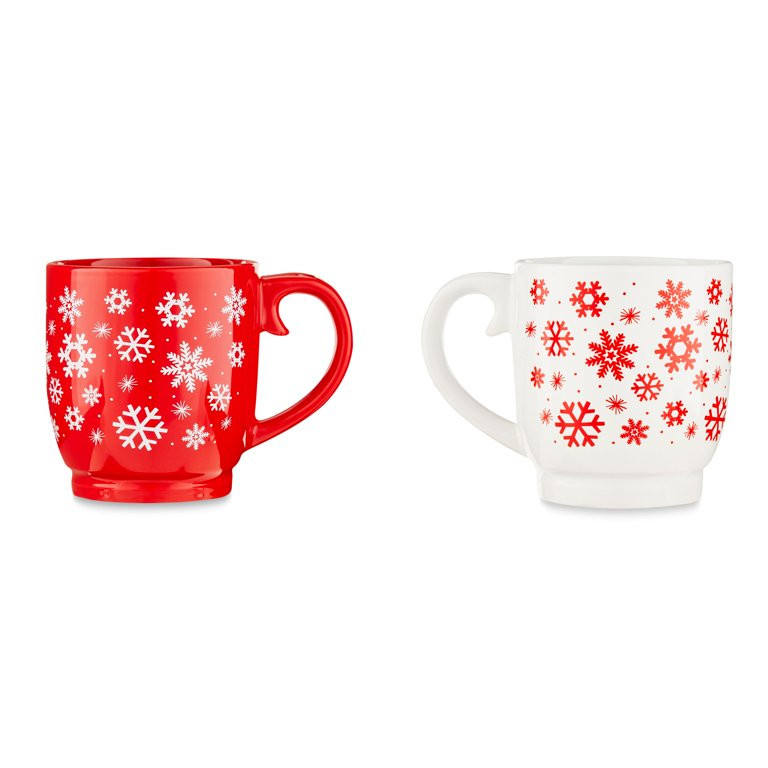 Snowflake Stoneware Mugs, 10 oz, 2 Pack, by Holiday Time - Walmart.com | Walmart (US)