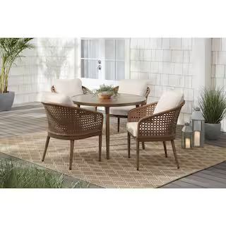 Hampton Bay Coral Vista 5-Piece Brown Wicker and Steel Outdoor Patio Dining Set with CushionGuard... | The Home Depot