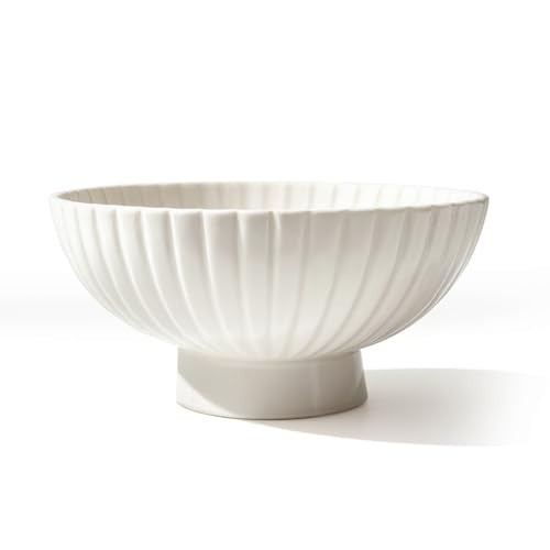 Modern 8 Inch White Ceramic Fruit Bowl - Small Footed Pedestal Fruit Bowl for Kitchen Counter, Farmhouse Chic Centerpiece for Dining Coffee Table & Home Decor,Key Ruffle Bowl for Entryway Table ﻿ | Amazon (US)