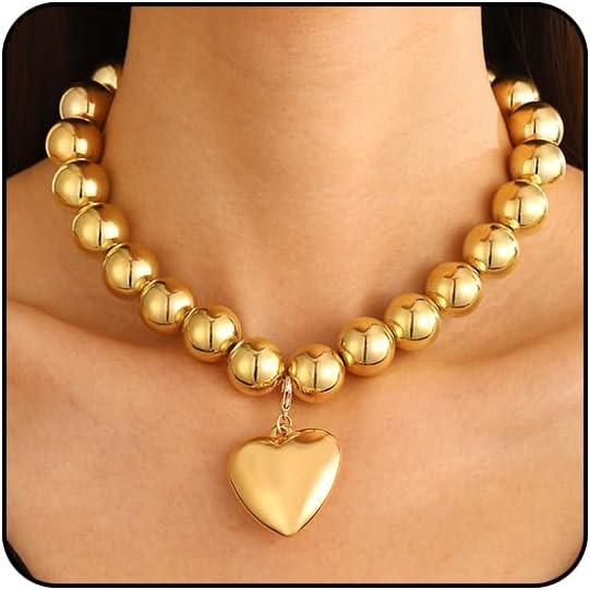 Gold Heart Chunky Necklaces for Women Silver Heart Necklace Big Pearl Choker Necklace Y2k Necklac... | Amazon (US)
