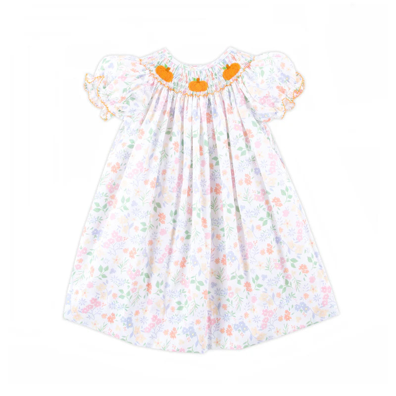 Autumn Floral Pumpkin Smocked Bishop Dress | Classic Whimsy