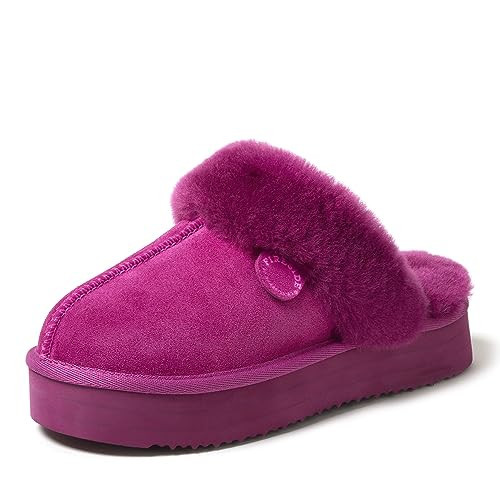 Dearfoams Women's Fireside Sydney Shearling Fur Indoor/Outdoor Scuff Slipper With Wide Widths, Fuchsia Pink Platform, 6 | Amazon (US)