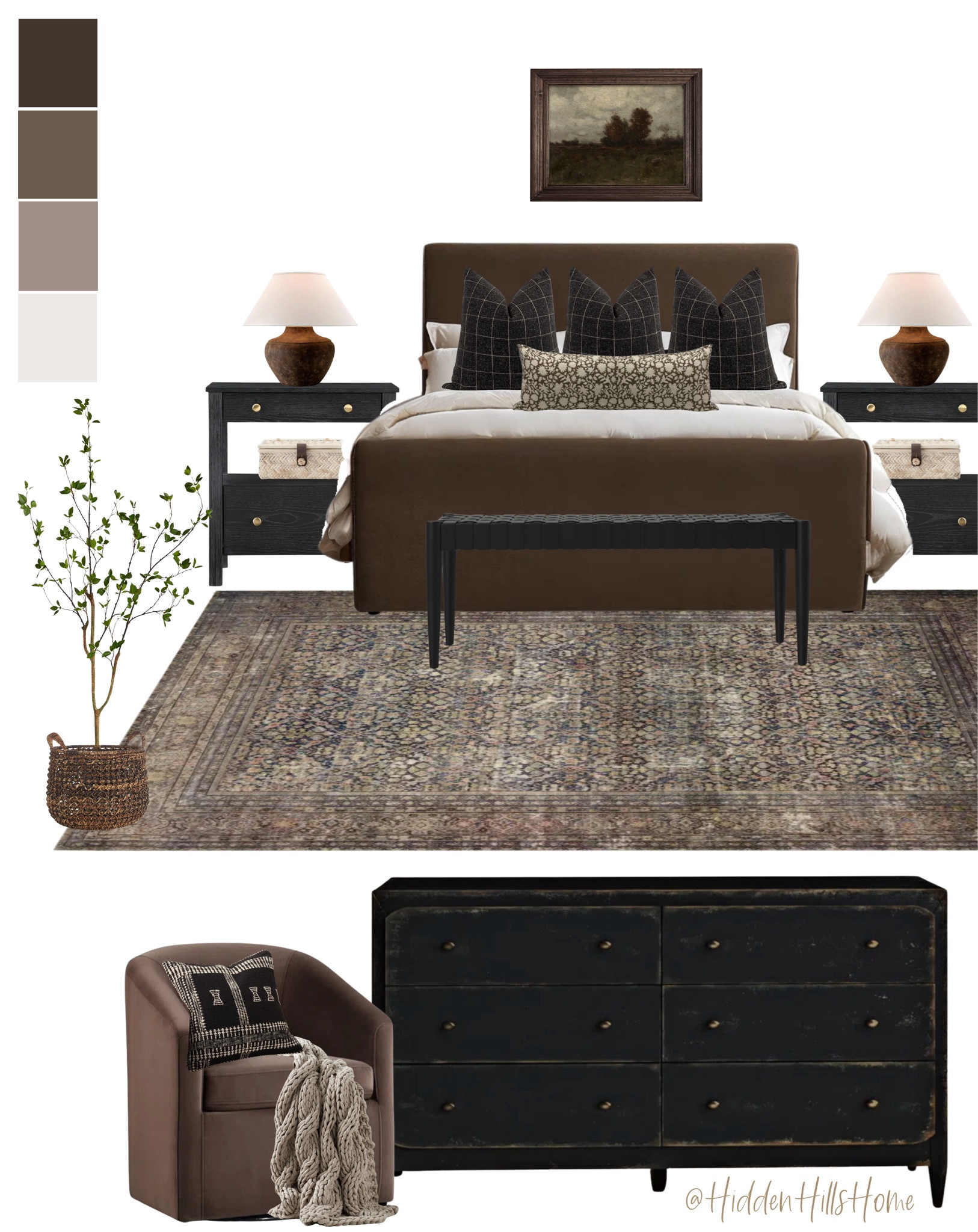 Moody bedroom decor, master bedroom decor mood board, home decor, primary bedroom, cottage bedroom #bedroom 

#LTKhome #LTKstyletip #LTKsalealert