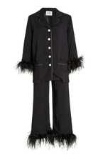 Party Feather-Trimmed Woven Pajama Set | Moda Operandi (Global)