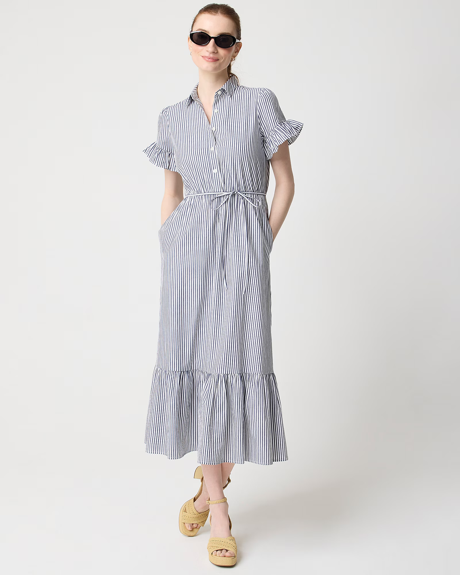 Striped ruffle-sleeve shirtdress | J.Crew Factory