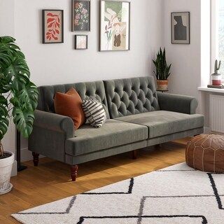 Novogratz Upholstered Cassidy Futon Convertible Couch - Ivory | Bed Bath & Beyond