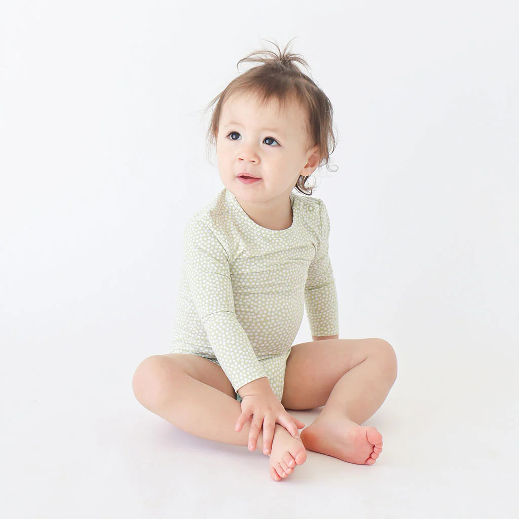 Polka Dot Green Long Sleeve Baby Bodysuit | Sage Polka Dot | Posh Peanut