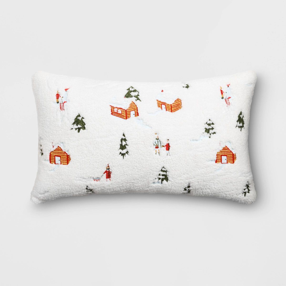 Embroidered Winter Scene Faux Shearling Throw Pillow White - Threshold™ | Target