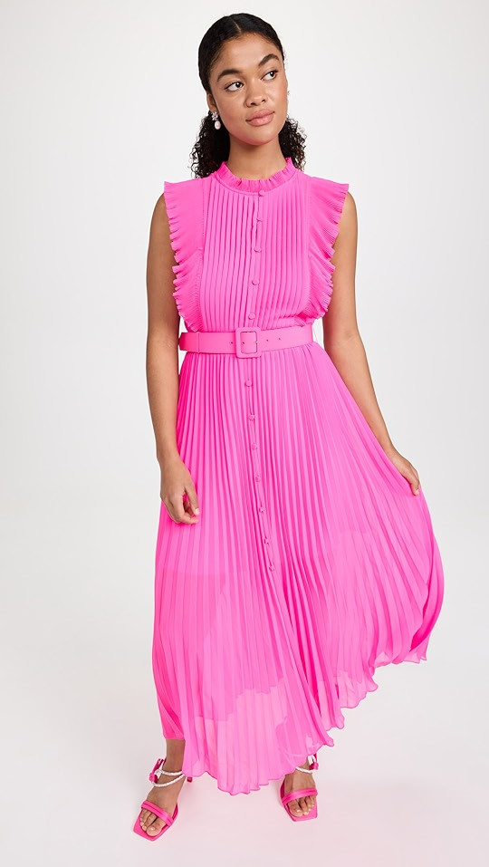 Self Portrait Pink Chiffon Sleeveless Ruffle Midi Dress | SHOPBOP | Shopbop