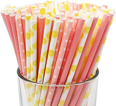 Just Artifacts Premium Biodegradable Disposable Drinking Paper Straws (100pcs, Pink Lemonade) | Amazon (US)
