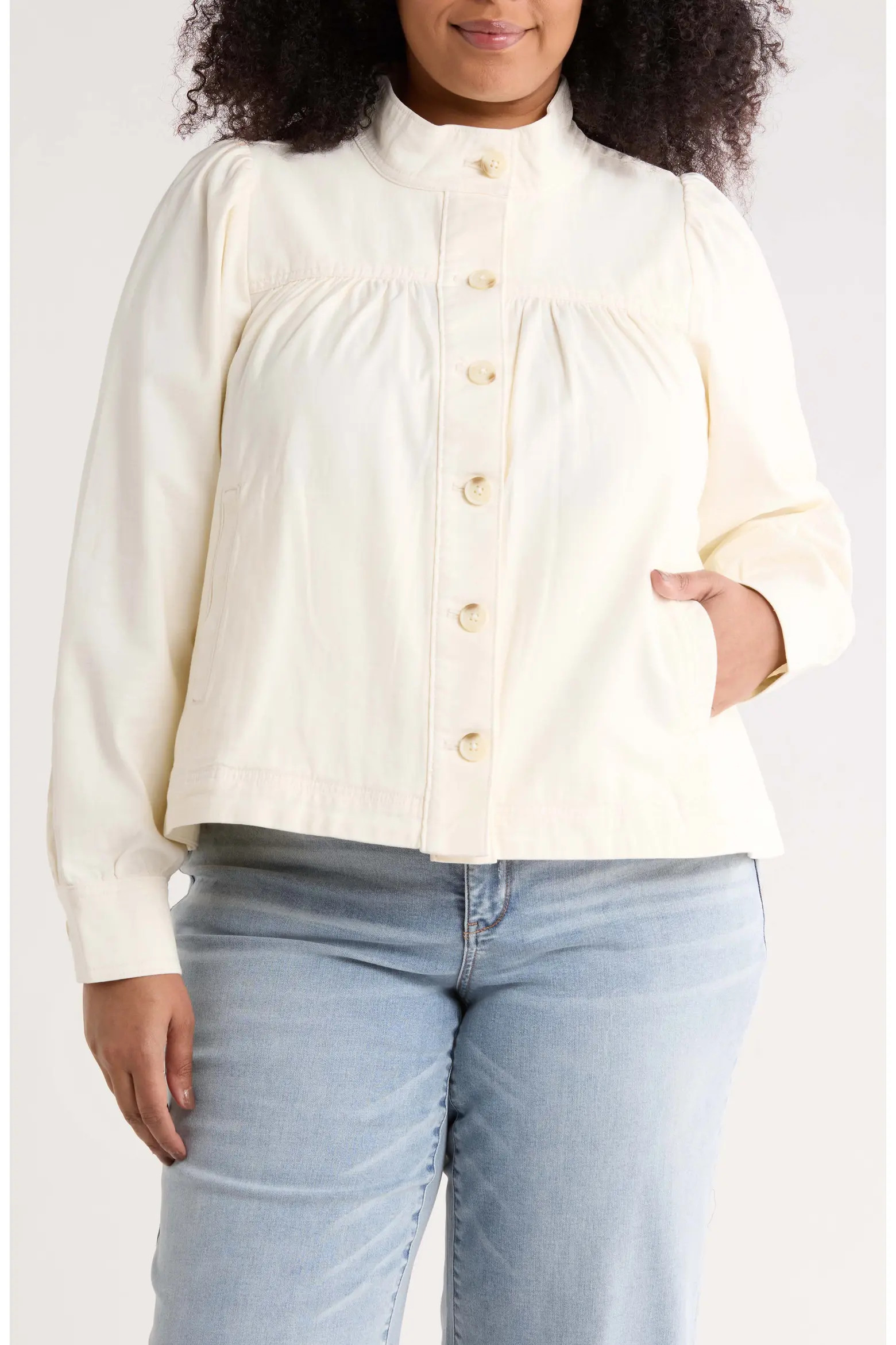 Treasure & Bond High Neck Stretch Cotton Twill Jacket (Women) | Nordstrom | Nordstrom