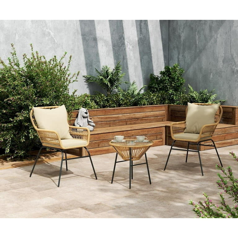 Bifanuo 3-Piece Outdoor Wicker Conversation Bistro Sets, Rattan Furniture Chairs & Tables Sets fo... | Walmart (US)