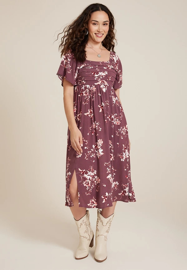 Floral Pleated Bodice Midi Dress | Maurices