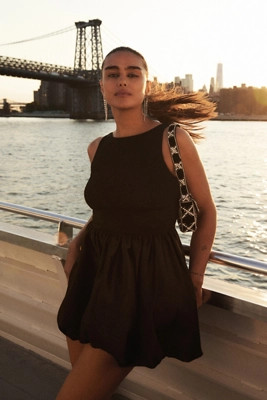 Maeve Boat-Neck Bubble Mini Dress | Anthropologie (US)