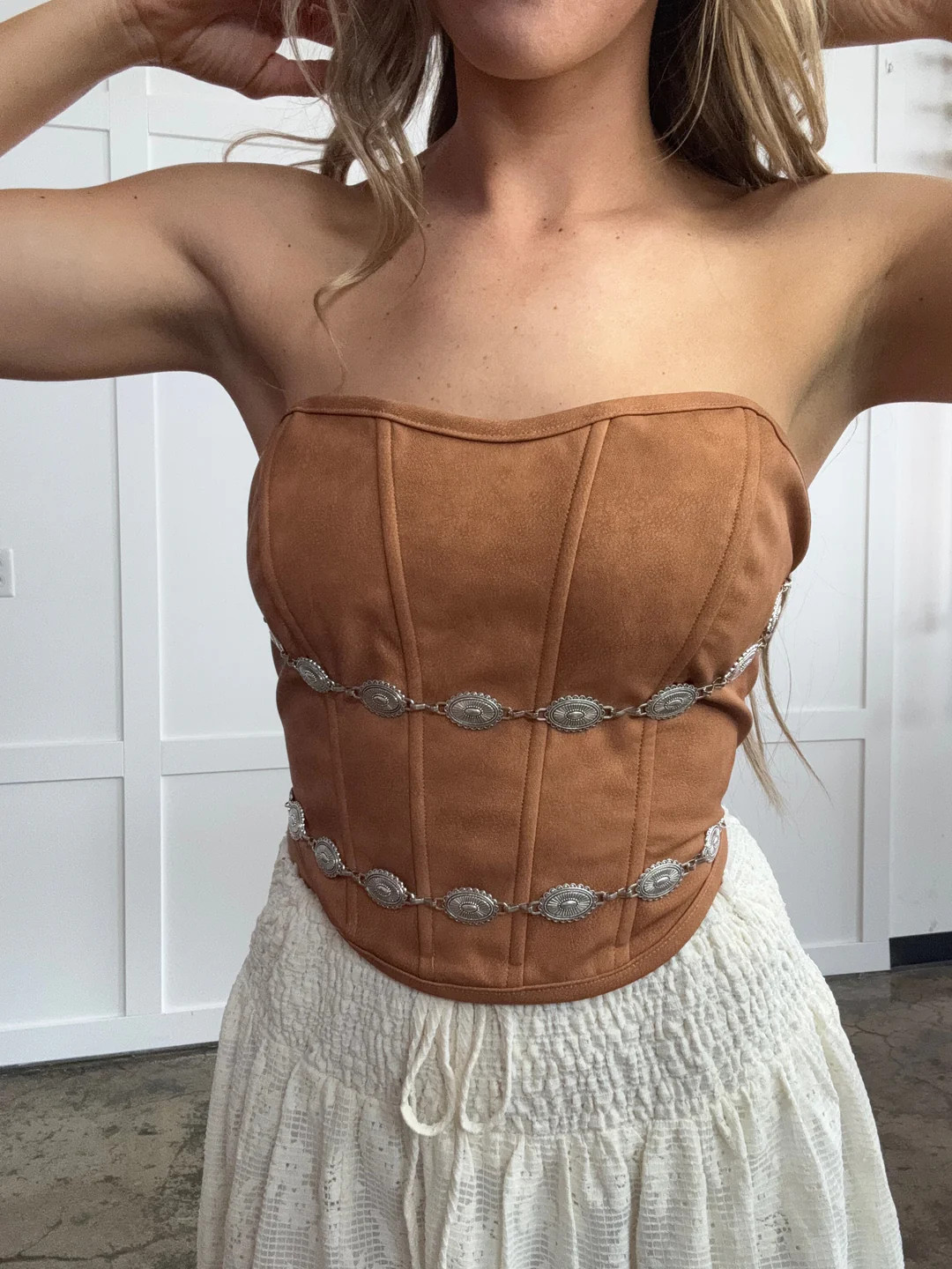 Glendora Distressed Leather Corset Top | Willow Boutique