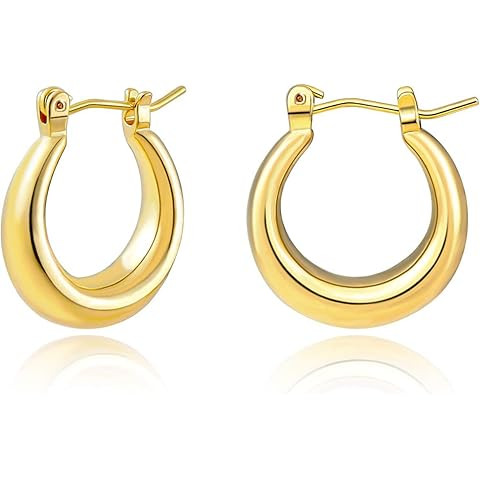 Necocy Chunky Gold Hoop Earrings for Women, 14k Gold Plated Thick Triple Hoop Earrings Hypoallerg... | Amazon (US)
