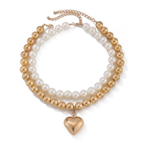 Puffy Heart Necklace Pendant Layered Gold Heart Statement Necklace for Women Men Trendy Jewelry | Amazon (US)