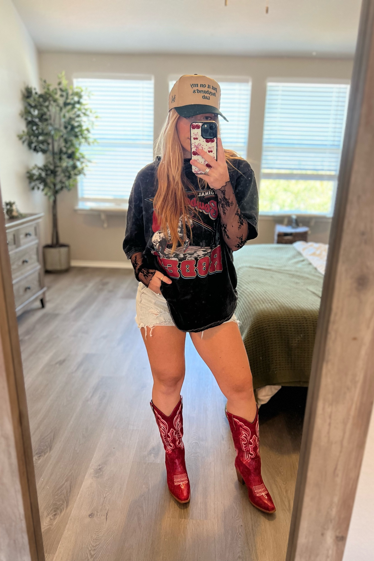 OOTD - concert outfit - date night - country - red cowboy boots - lace undershirt - Amazon top - trucker hat - madhatterco - western 

#LTKFindsUnder50 #LTKShoeCrush #LTKStyleTip