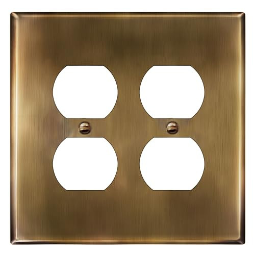 LIDER Duplex Receptacle Metal Wall Plate, Stainless Steel Outlet Cover, Corrosion Resistant, Mid-Size 2-Gang 4.88" x 4.92", 201 Stainless Steel, LMWP-22M-AB, Antique Brass | Amazon (US)