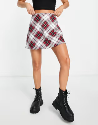 Miss Selfridge tartan bias check skirt in red | ASOS (Global)