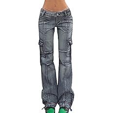Women Y2k High Waist Straight Leg Jeans Y2K Fashion Baggy Denim Pants E Girl Tie Dye Print Flared... | Amazon (US)