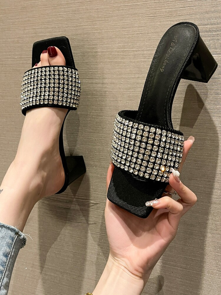 Rhinestone Decor Chunky Heeled Mule Sandals | SHEIN