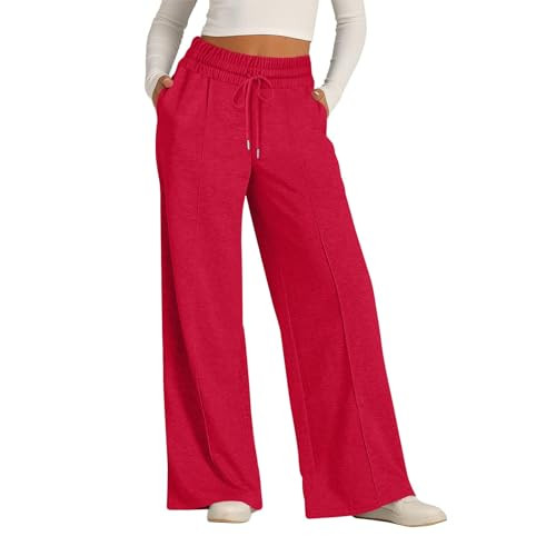 Wide Leg Sweatpants Women Baggy Elastic High Waisted Sweatpants Sweatpants Women Baggy Sweats for Women Comfy Oversized Loose Joggers with Pockets Wide Leg Lounge Pants for Women Red | Amazon (US)