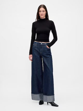 Mid Rise Metallic Cuffed Baggy Jeans | Gap (US)
