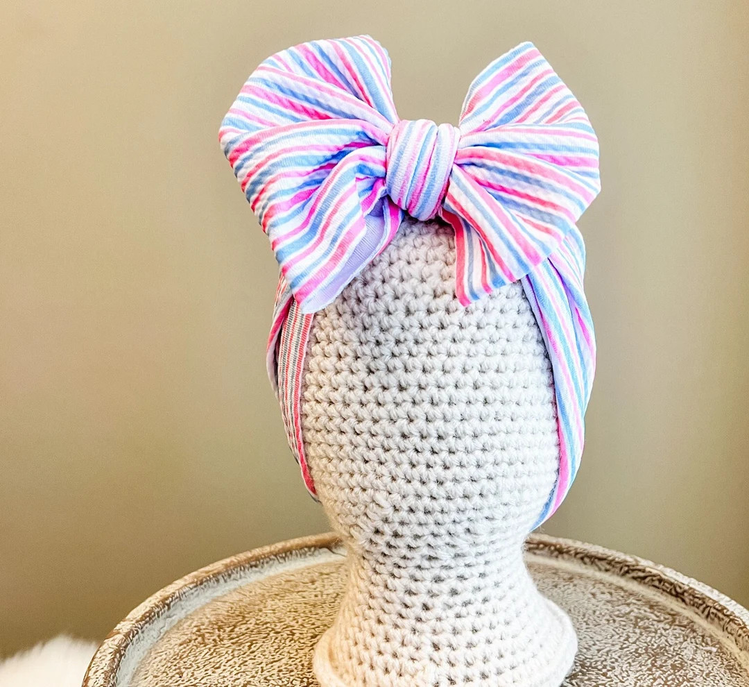 BABY BOWS Hospital Stripe Pattern, Headwrap Bows and Bow on Nylon Headbands, Newborn, 1-3 Mo, 4-1... | Etsy (US)