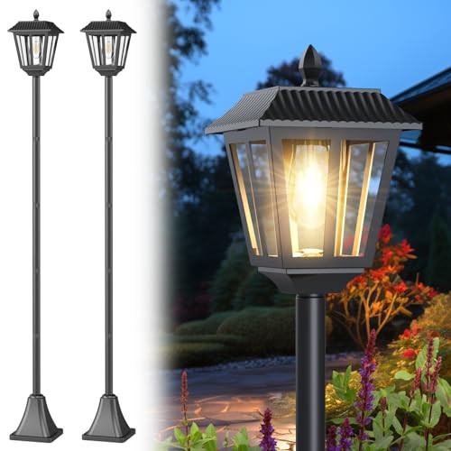 68" Solar Lamp Post Lights 2Pack, Outdoor Post Lights Waterproof, Pole Lights Outdoor, Decorative... | Amazon (US)