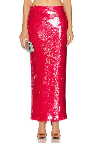 Lapointe Stretch Sequin Long Pencil Skirt in Red | FWRD 
