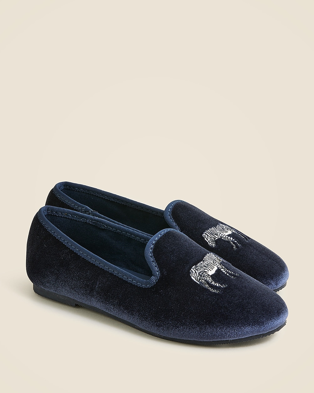 Kids' embroidered-zebra velvet slip-on shoes | J. Crew US