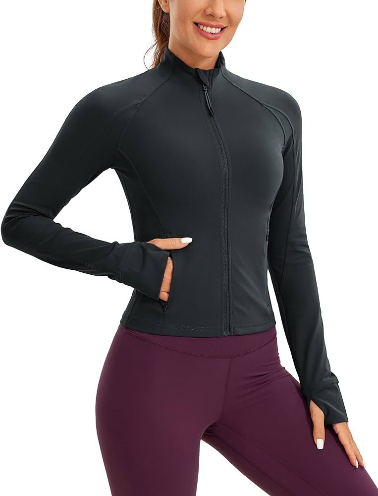 CRZ YOGA Butterluxe Womens Cropped Slim Fit Workout Jackets - Weightless Track Athletic Full Zip ... | Amazon (US)