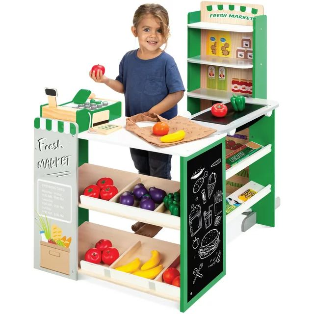 Best Choice Products Kids Pretend Play Grocery Store Wooden Supermarket Set w/ Chalkboard, Cash R... | Walmart (US)