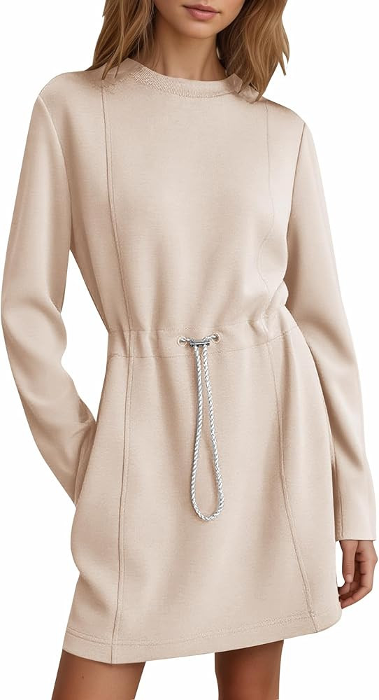 COCOMARTS Womens Casual Long Sleeve Crewneck Sweatshirt Dress Drawstring Waistband Tunic Tops Vac... | Amazon (US)