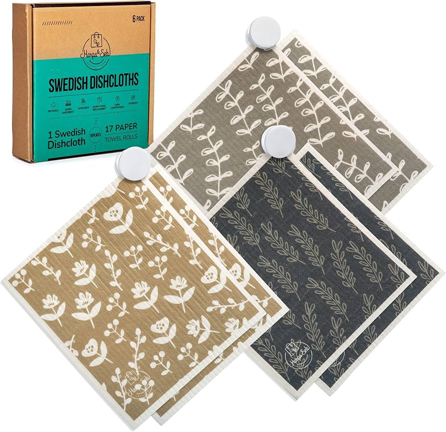 Harps&Seb 6 Pack, Reusable Swedish Dishcloths, Super Absorbent Washable Swedish Dish Towels with ... | Amazon (US)