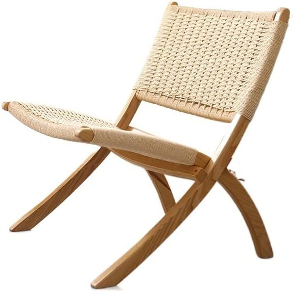 AJITH Ash Beach Chair Solid Wood Rope Chair Saddle Leather Net Red Folding Chair Balcony Outdoor ... | Amazon (US)