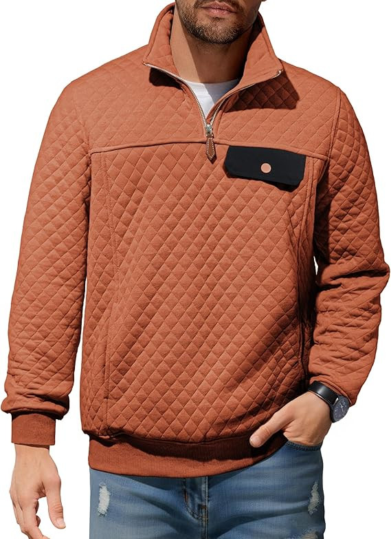JMIERR Men's Quilted Sweatshirt Casual Long Sleeve Outdoor Stand Collar Quarter-Zip Pullover Swea... | Amazon (US)