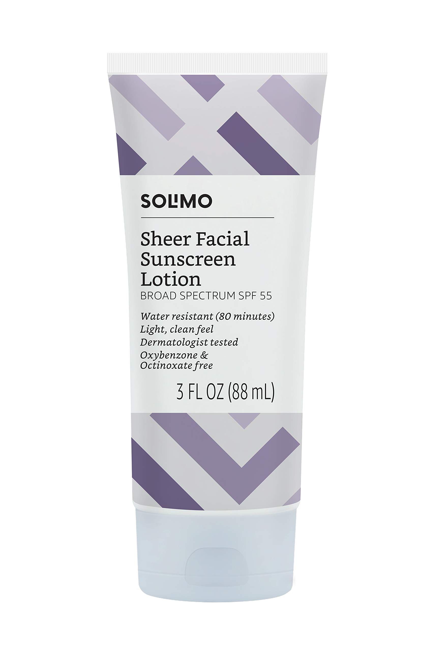 Amazon Brand - Solimo Sheer Face Sunscreen SPF 55, Formulated without Octinoxate & Oxybenzone, 3 ... | Amazon (US)