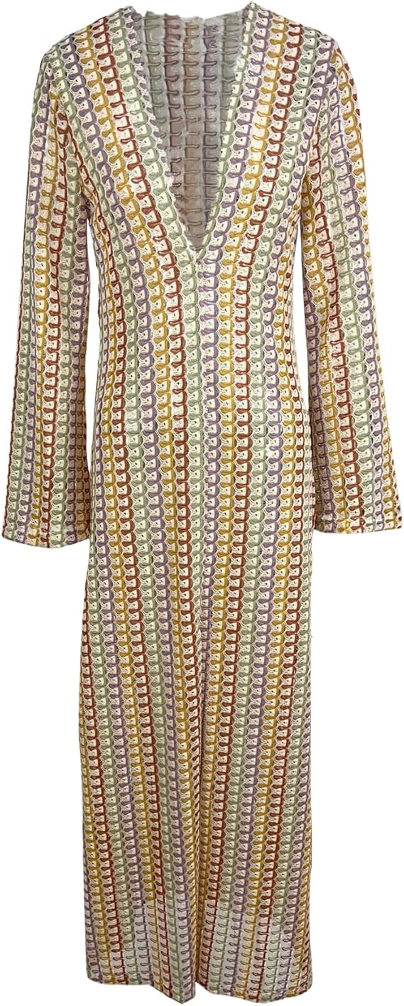 Yimoon Women’s Striped Maxi Dress Long Knit Beach Dresses Loose Fit Sexy Summer Contrast Color ... | Amazon (US)