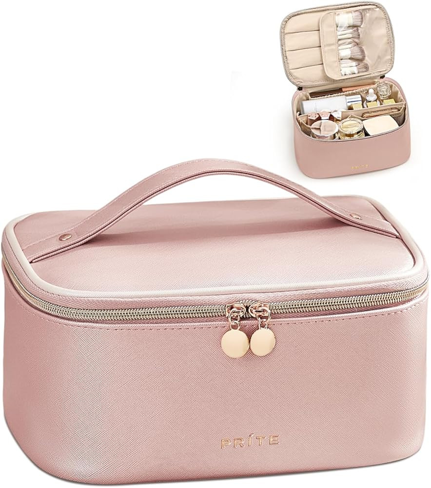Prite Makeup Bag, Large Capacity Portable Travel Cosmetic Bag, Waterproof Makeup Organizer for Wo... | Amazon (US)