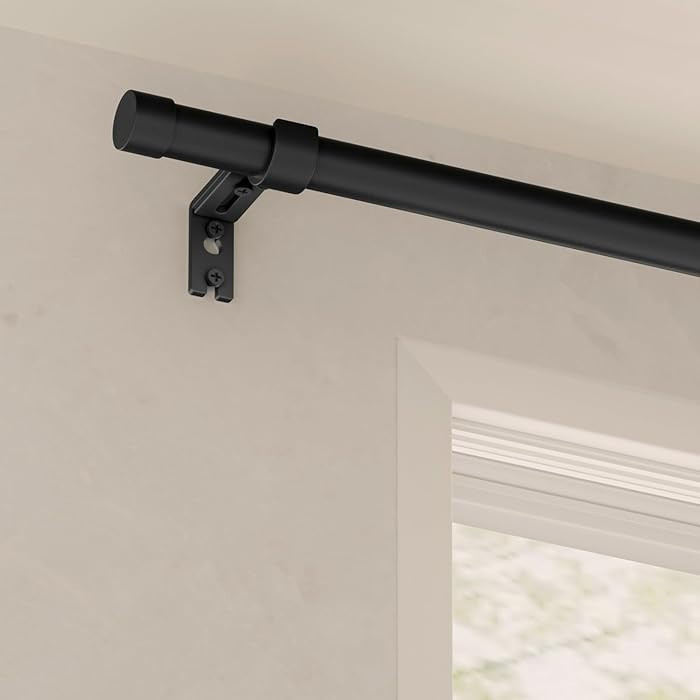 Matte Black Curtain Rod 16-48 Inch Single Wall Mount Style Kitchen Bathroom Window Iron Construct... | Amazon (US)