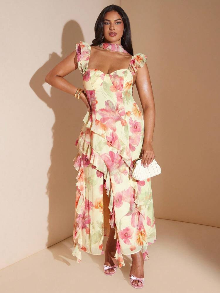 Floral maxi dress yellow | SHEIN