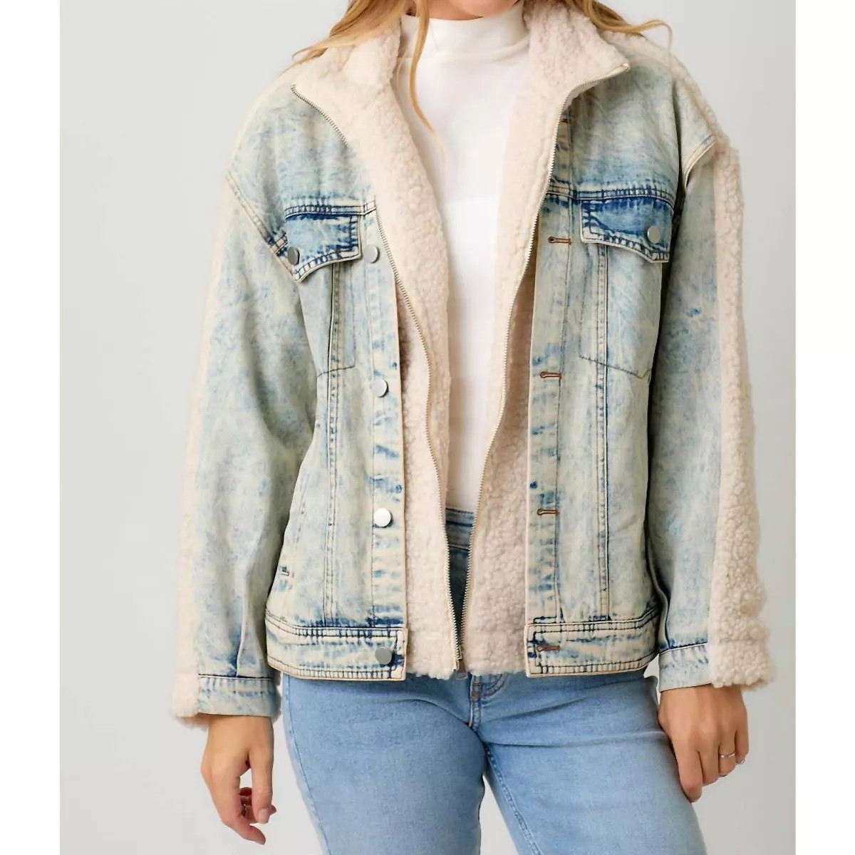 Women's Denim Mixed faux-shearling Jacket - mystree | Target
