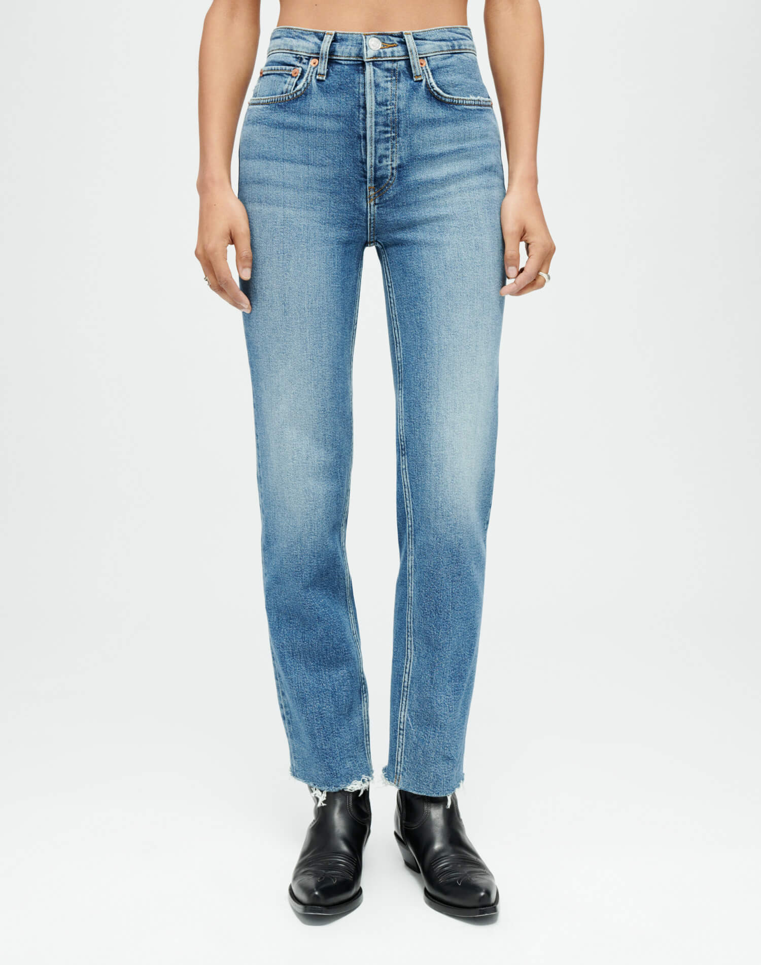 RE/DONE Jeans | Comfort Stretch High Rise Stove Pipe in Mid 70s | RE/DONE