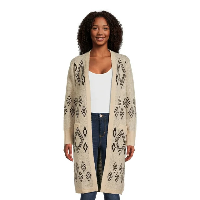 No Boundaries Juniors Duster Cardigan with Diamond Pattern, Sizes XS-3XL - Walmart.com | Walmart (US)