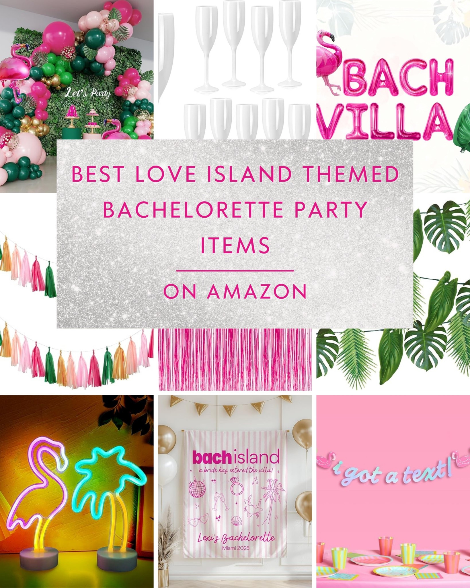 Get Love Island vibes for your bachelorette party! From she got a text banners and neon signs to flamingo balloons, palm decor, and personalized party essentials—these Amazon picks bring the villa to your weekend getaway. Think pink, tropical, glittery, and all kinds of cute decor. Whether you’re photo‑boothing, sipping cocktails, or lounging poolside, this guide has everything to make your bachelorette weekend unforgettable. Tap to shop the Best Love Island Themed Bachelorette Party Items on Amazon now! 🌴💖🦩 #bacheloretteparty #loveislandvibe #shegotatext #tropicaldecor 

#LTKParties #LTKWedding