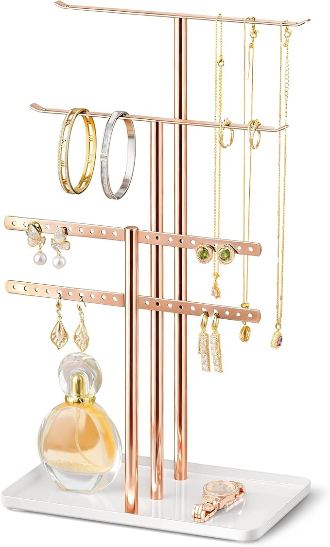pickpiff Jewelry Stand Holder Organizer: 14.5" Sturdy Hanger for 80 Pcs Jewelry, Rose Gold Jewler... | Amazon (US)